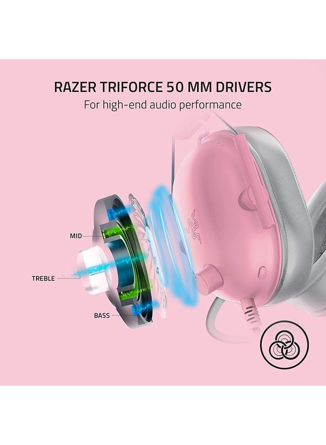 ريزر سماعة الألعاب BlackShark V2 X، تدعم الصوت المحيطي 7.1، مزودة بمحركات TriForce 50 مم، منفذ 3.5 مم، وسادة من إسفنج الذاكرة المسامي، متوافقة مع أجهزة الكمبيوتر الشخصية، PS4، نينتندو سويتش، لون وردي كوارتز | RZ04-03240800-R3M1 - Image 2